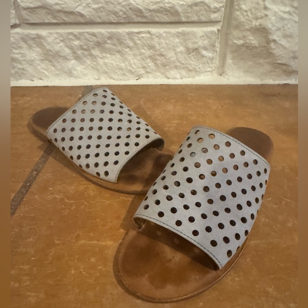 Frye Perforated Leather Gray Slide Sandals